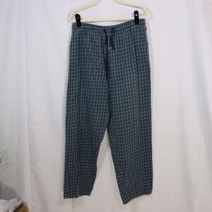 Bill Blass Pajama Pants Mens Large Blue Green Plaid Cotton Lounge Sleepwear